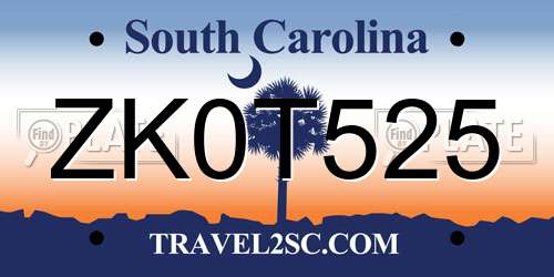 ZK0T525 South Carolina License Plate