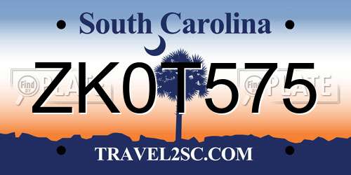 ZK0T575 South Carolina License Plate