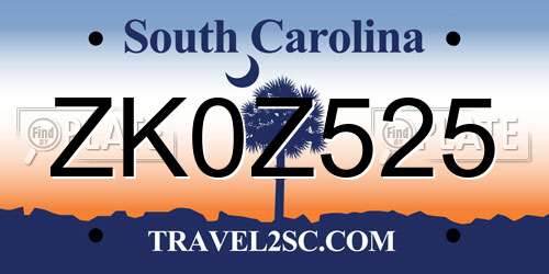 ZK0Z525 South Carolina License Plate