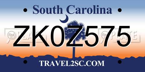 ZK0Z575 South Carolina License Plate