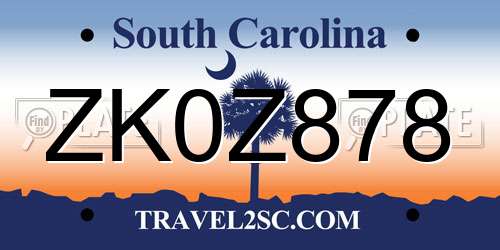 ZK0Z878 South Carolina License Plate