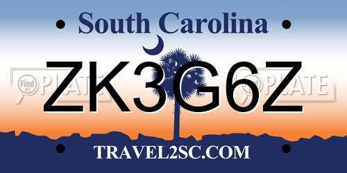 ZK3G6Z South Carolina License Plate