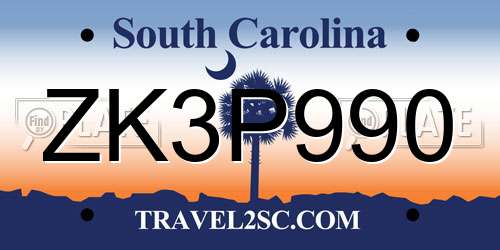 ZK3P990 South Carolina License Plate