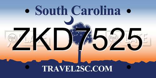 ZKD7525 South Carolina License Plate