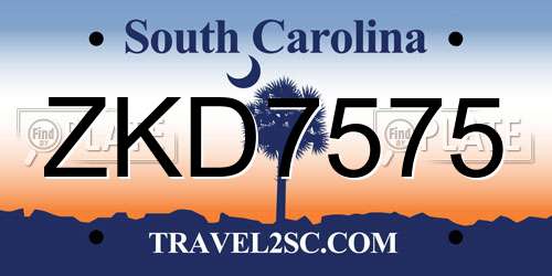 ZKD7575 South Carolina License Plate