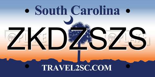 ZKDZSZS South Carolina License Plate
