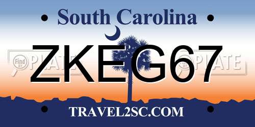ZKEG67 South Carolina License Plate