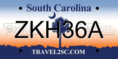 ZKH36A South Carolina License Plate