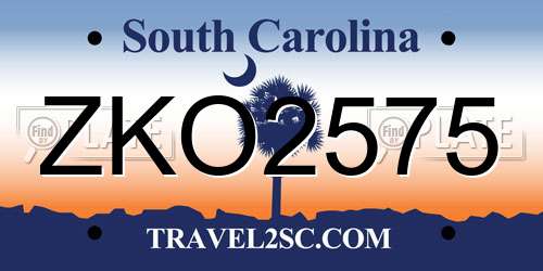 ZKO2575 South Carolina License Plate