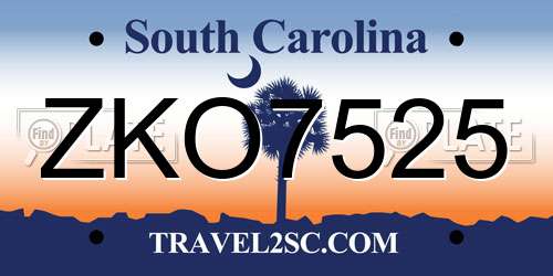 ZKO7525 South Carolina License Plate