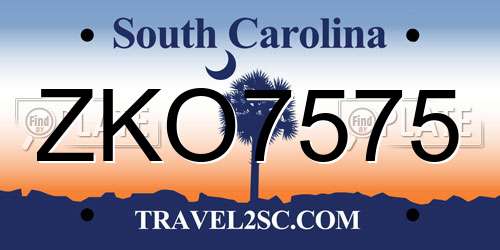 ZKO7575 South Carolina License Plate