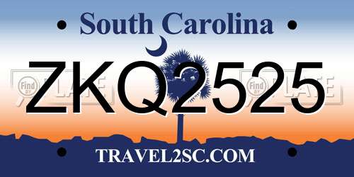 ZKQ2525 South Carolina License Plate
