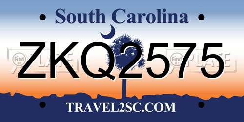 ZKQ2575 South Carolina License Plate