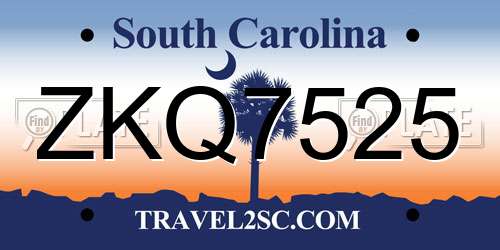 ZKQ7525 South Carolina License Plate