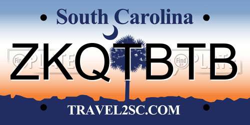 ZKQTBTB South Carolina License Plate