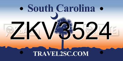 ZKV3524 South Carolina License Plate
