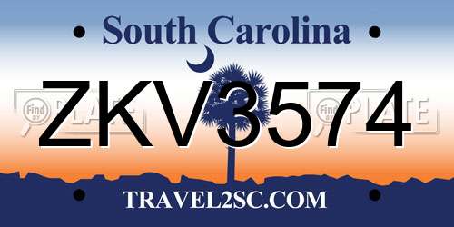 ZKV3574 South Carolina License Plate