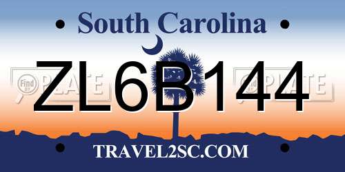 ZL6B144 South Carolina License Plate