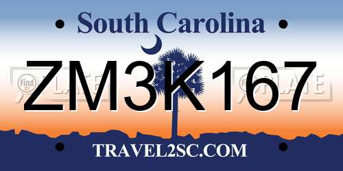 ZM3K167 South Carolina License Plate