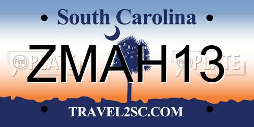 ZMAH13 South Carolina License Plate