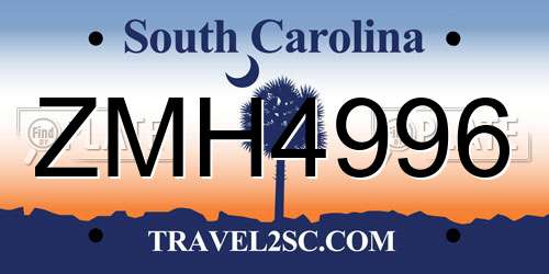 ZMH4996 South Carolina License Plate