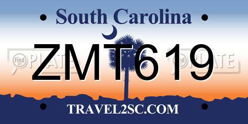 ZMT619 South Carolina License Plate