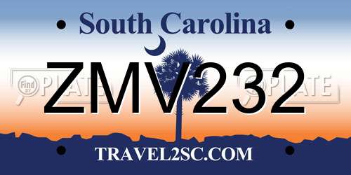 ZMV232 South Carolina License Plate