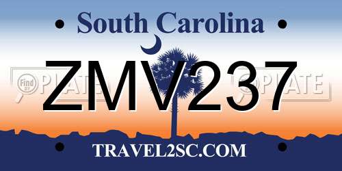 ZMV237 South Carolina License Plate