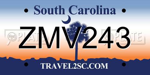 ZMV243 South Carolina License Plate