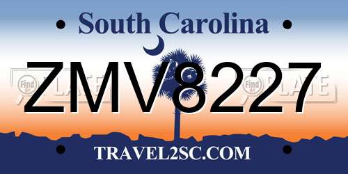 ZMV8227 South Carolina License Plate