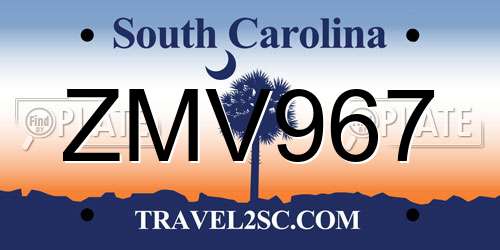 ZMV967 South Carolina License Plate