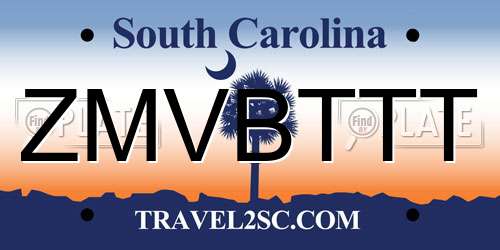 ZMVBTTT South Carolina License Plate