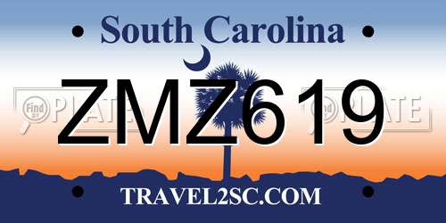 ZMZ619 South Carolina License Plate