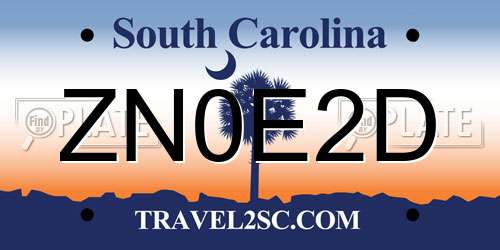 ZN0E2D South Carolina License Plate