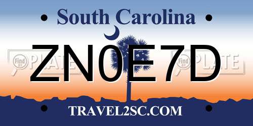 ZN0E7D South Carolina License Plate