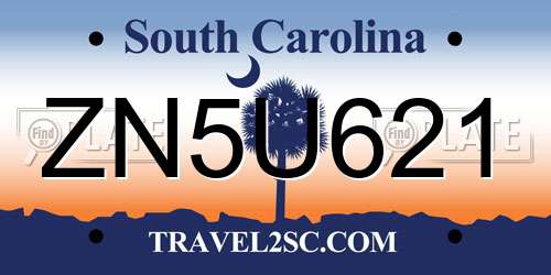 ZN5U621 South Carolina License Plate