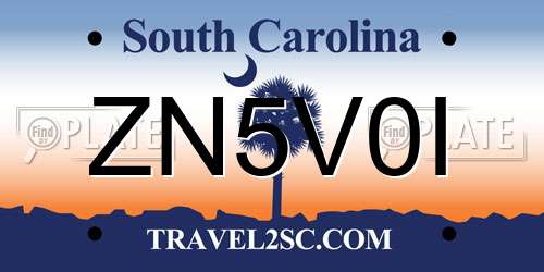 ZN5V0I South Carolina License Plate