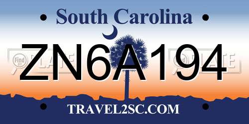 ZN6A194 South Carolina License Plate