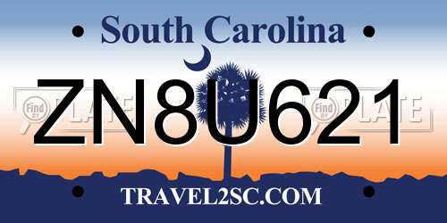 ZN8U621 South Carolina License Plate