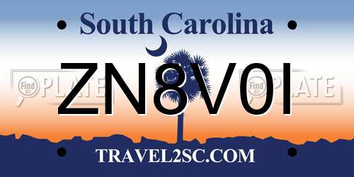ZN8V0I South Carolina License Plate