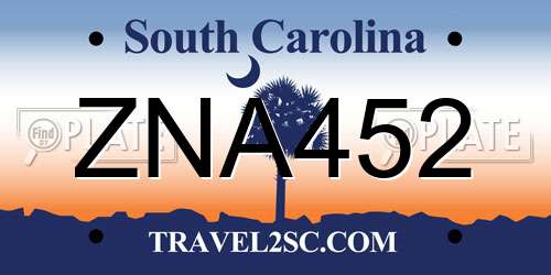 ZNA452 South Carolina License Plate