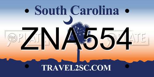 ZNA554 South Carolina License Plate