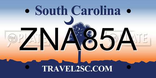 ZNA85A South Carolina License Plate