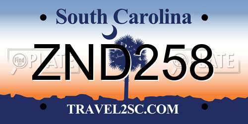 ZND258 South Carolina License Plate