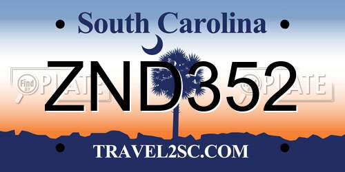ZND352 South Carolina License Plate