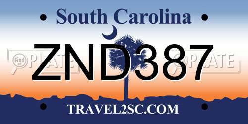 ZND387 South Carolina License Plate