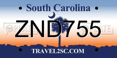 ZND755 South Carolina License Plate