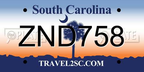 ZND758 South Carolina License Plate