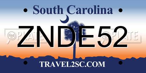 ZNDE52 South Carolina License Plate