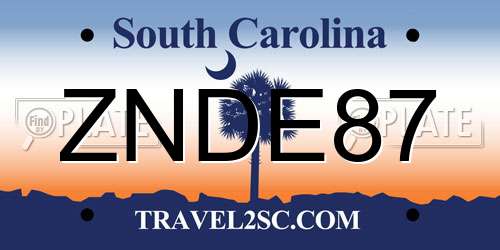 ZNDE87 South Carolina License Plate